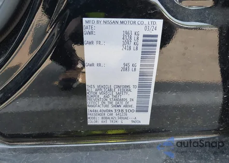 2024 Nissan Altima Sv Fwd z USA, uszkodzony, nr VIN 1N4BL4DV0RN398300